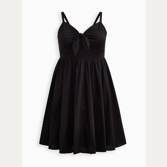 Torid BLACK POPLIN TIE-FRONT SKATER DRESS Size 3 - Picture 2 of 5
